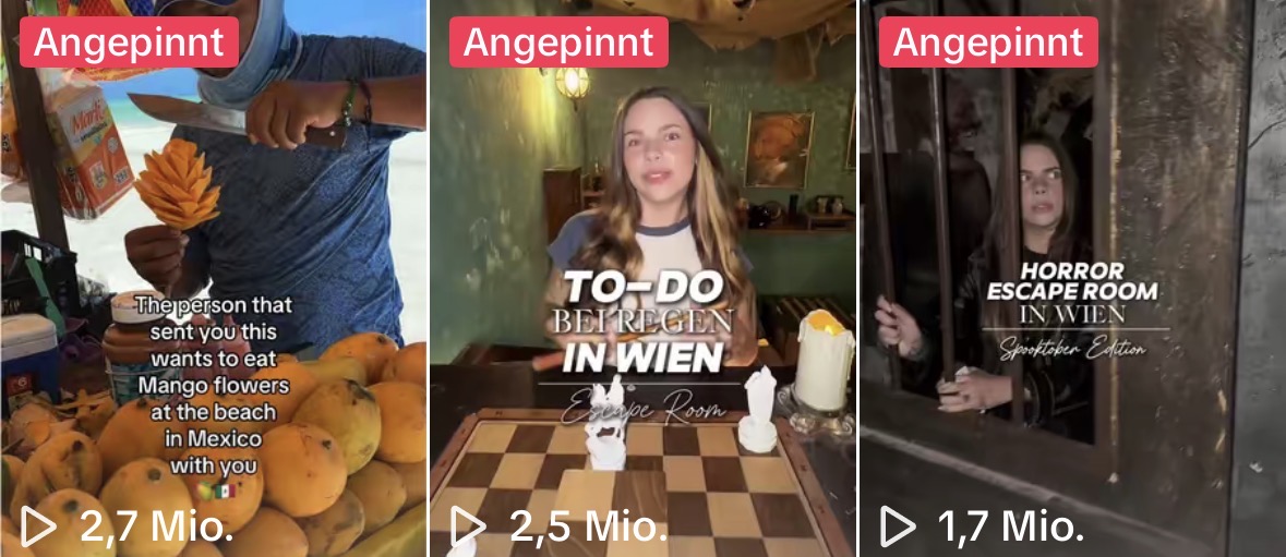 Three pinned reels with millions of views