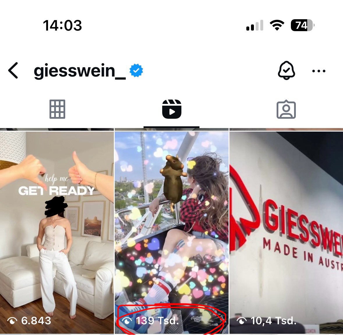 Giesswein Instagram reels grid